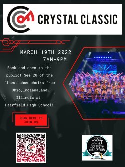 This is the flyer announcing the 24th Crystal Classic show choir competition March 19 from 7 AM until 9 p.m.